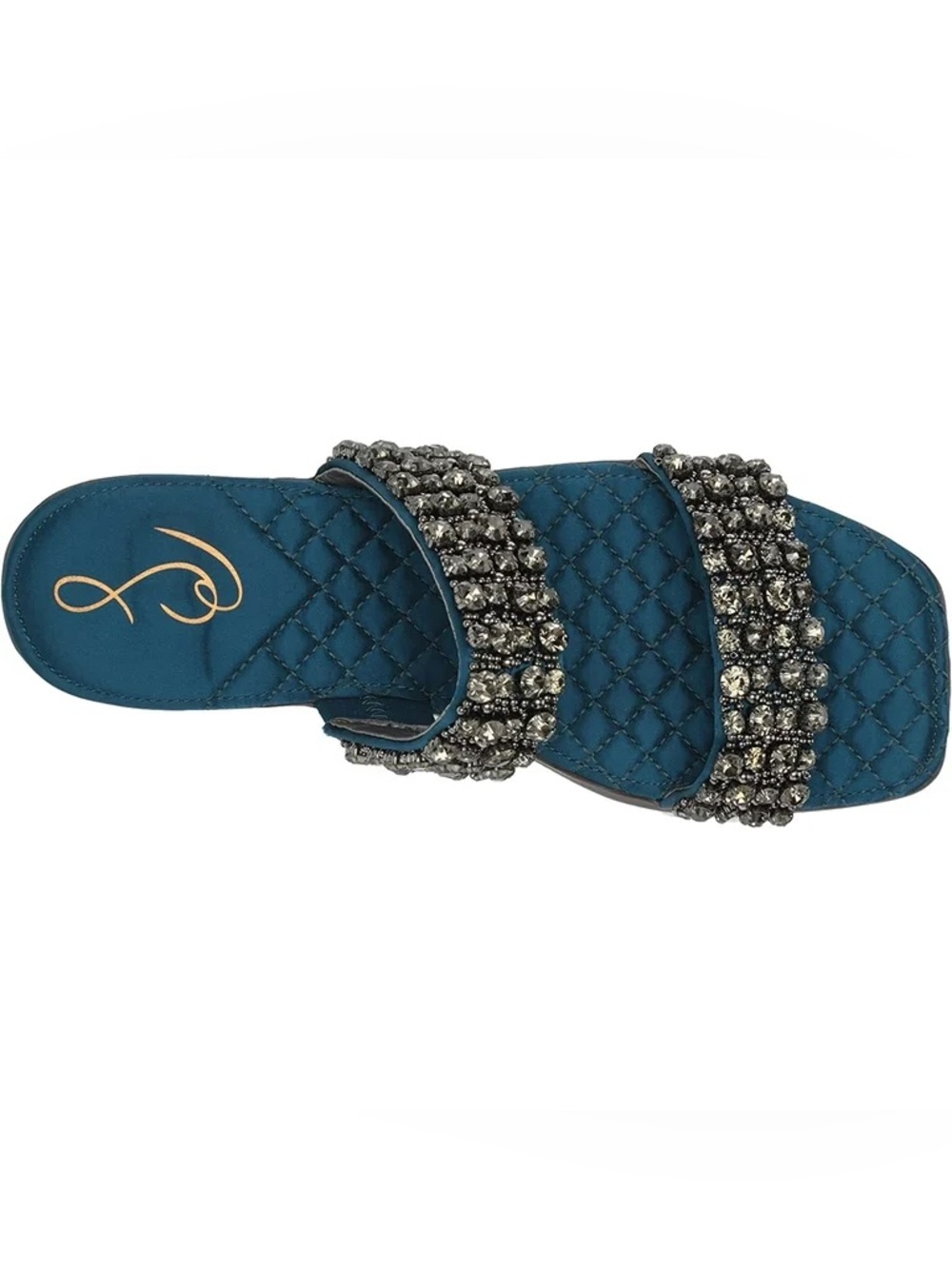 Sam Edelman Teal Quilted Slide with Jeweled Straps